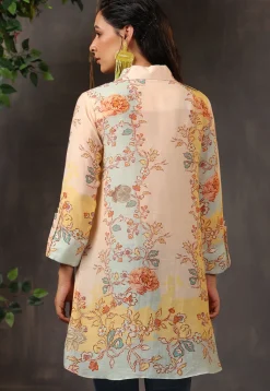 Digital Printed Viscose Silk Tunic in Light Peach