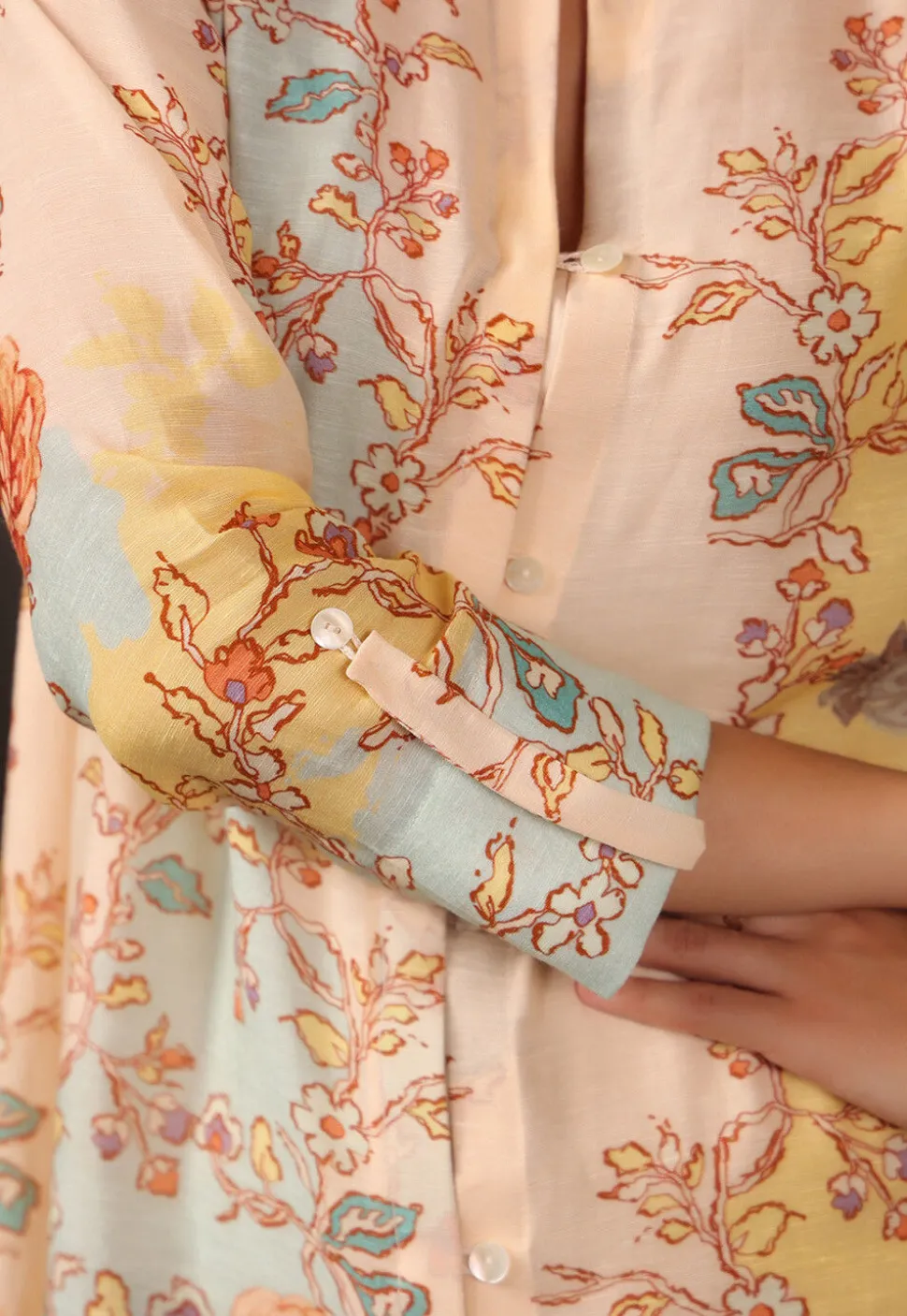 Digital Printed Viscose Silk Tunic in Light Peach
