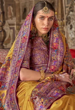 Digital Printed Viscose Silk Saree in Mustard