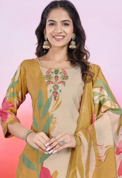 Digital Printed Viscose Silk Pakistani Suit in Yellow