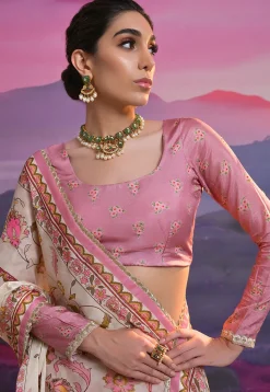 Digital Printed Viscose Silk Lehenga in Pink