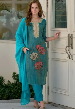 Digital Printed Viscose Silk Pakistani Suit in Blue