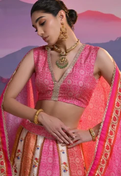 Digital Printed Viscose Silk Lehenga in Multicolor
