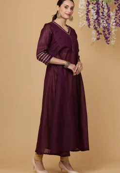 Embellished Art Silk A Line Kurta Set in Purple