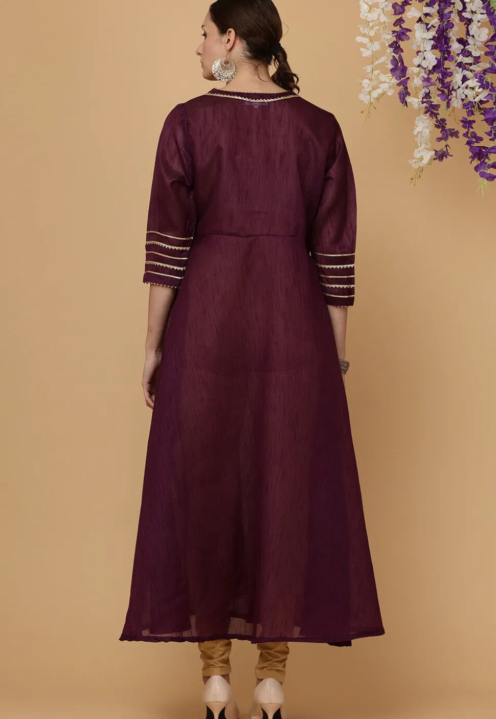 Embellished Art Silk A Line Kurta Set in Purple