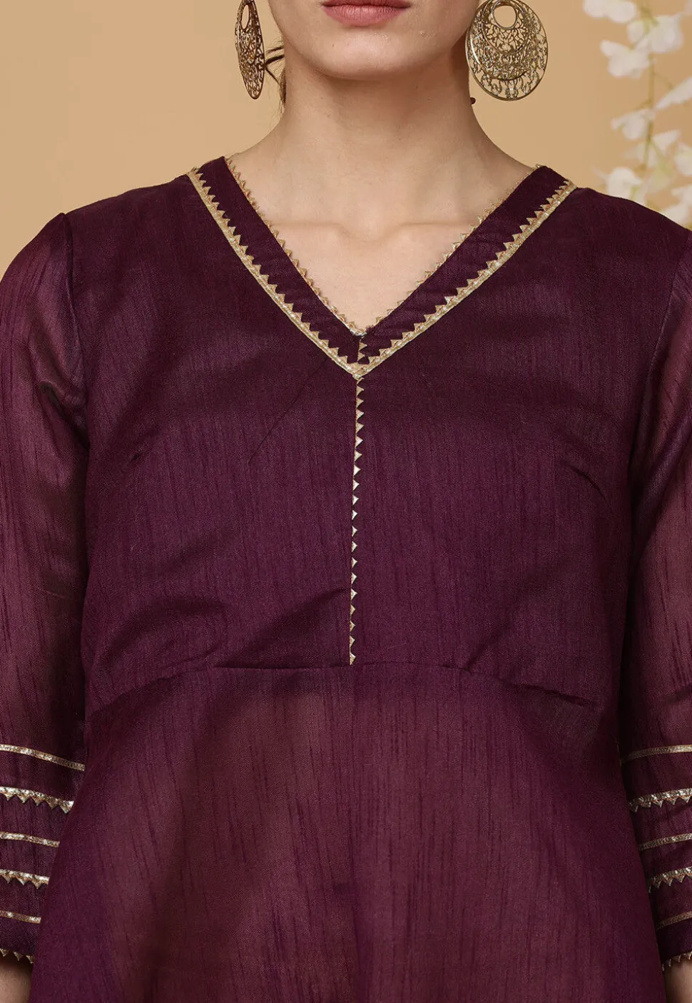 Embellished Art Silk A Line Kurta Set in Purple
