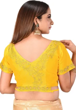 Embellished Art Silk Blouse in Yellow