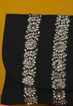 Embellished Art Silk Clutch Bag in Black