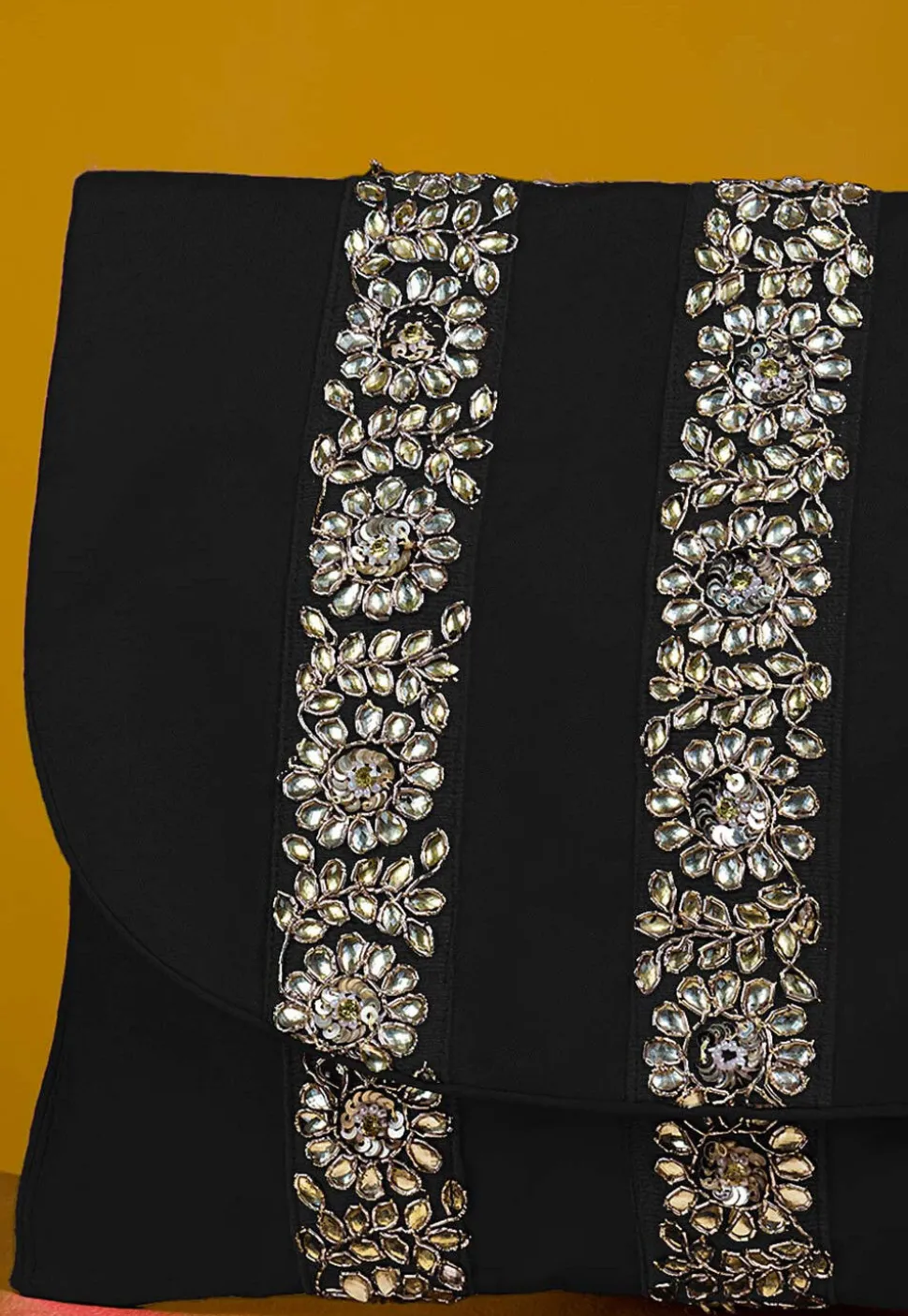 Embellished Art Silk Clutch Bag in Black