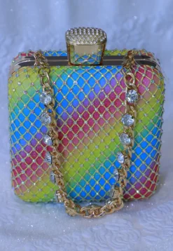 Embellished Art Silk Clutch Bag in Multicolor