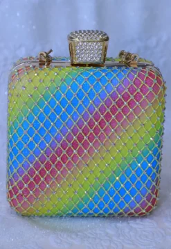 Embellished Art Silk Clutch Bag in Multicolor
