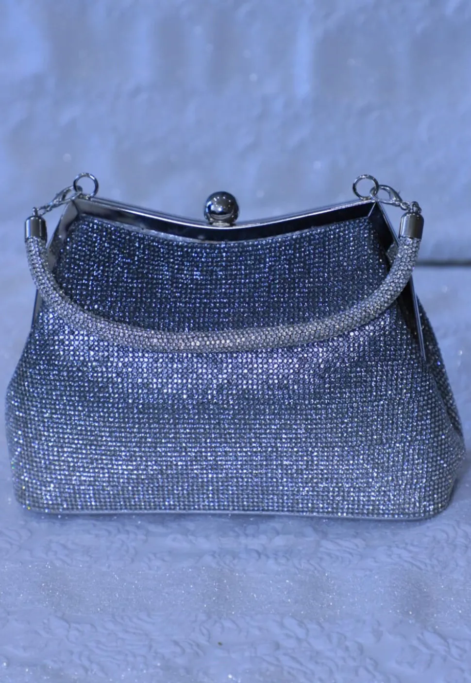 Embellished Art Silk Clutch Bag in Silver