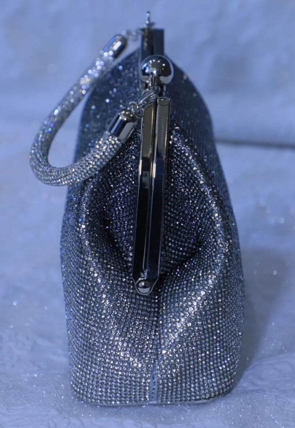Embellished Art Silk Clutch Bag in Silver