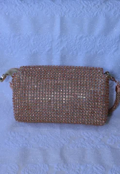 Embellished Art Silk Clutch Bag in Rose Gold