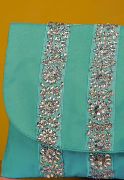 Embellished Art Silk Clutch Bag in Pastel Blue