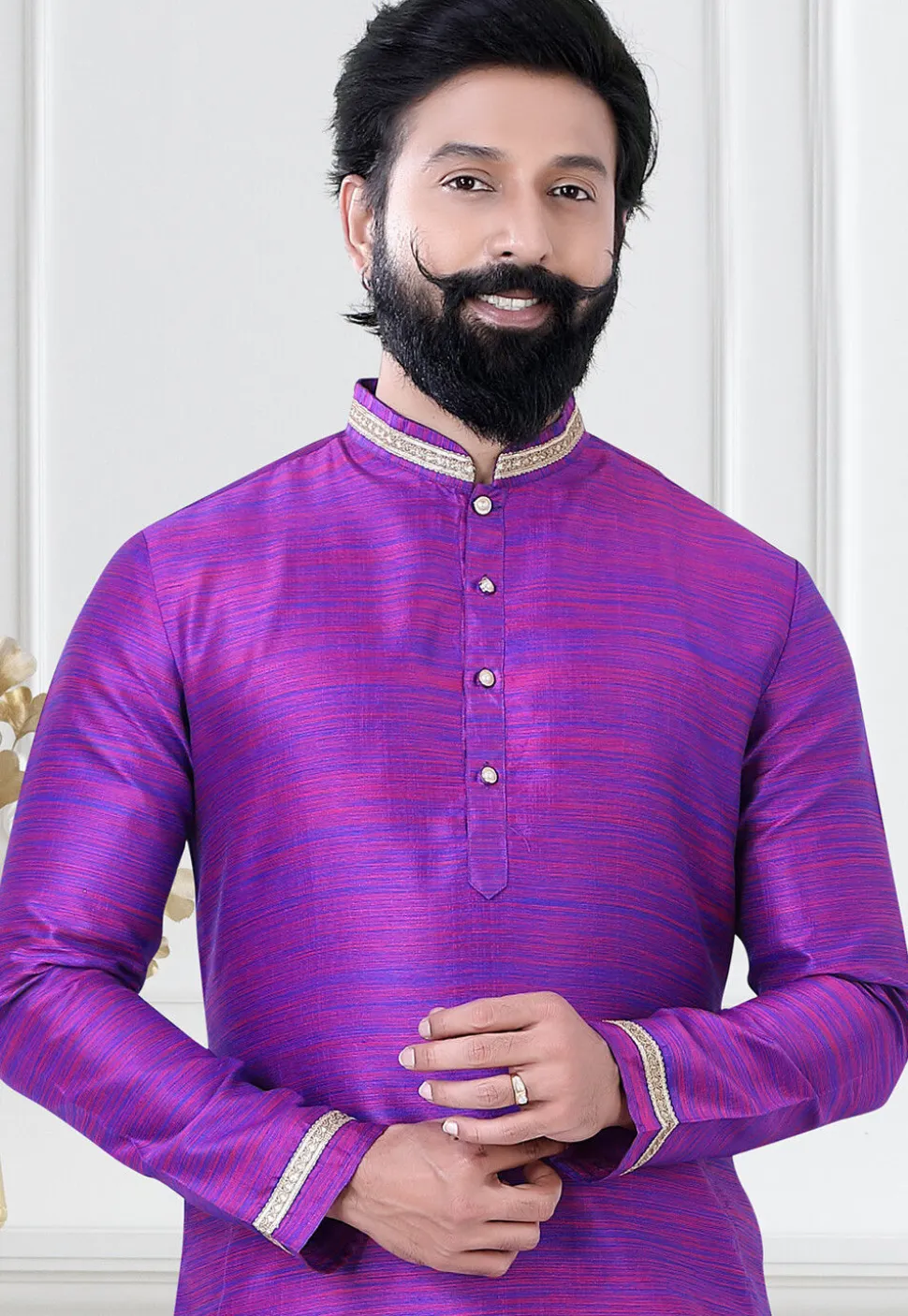 Embellished Art Silk Dhoti Kurta in Purple