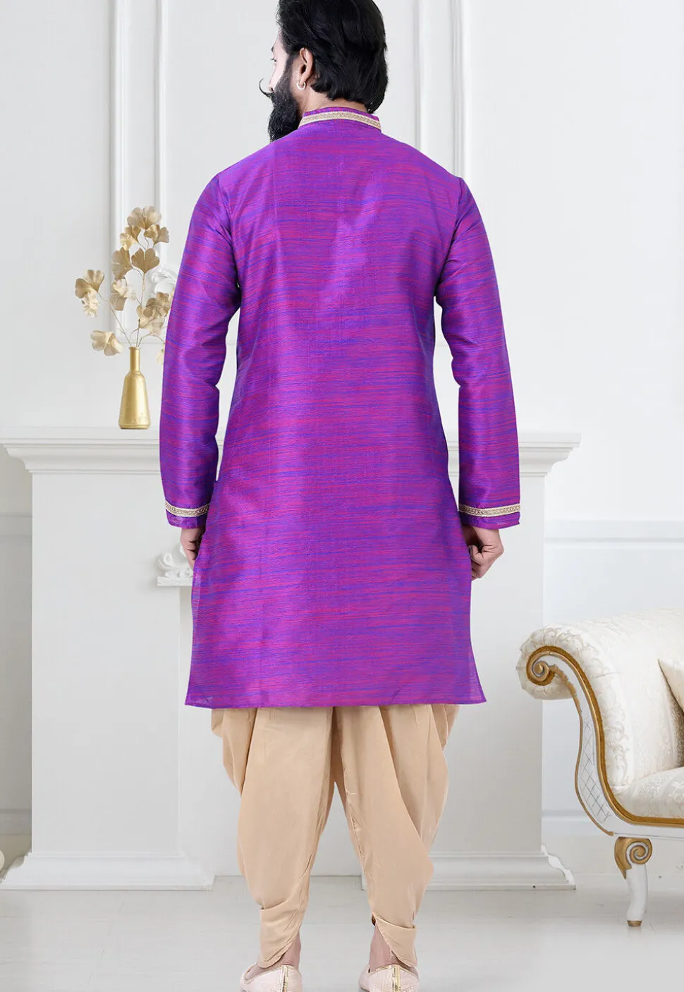 Embellished Art Silk Dhoti Kurta in Purple