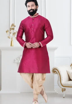 Embellished Art Silk Dhoti Kurta in Pink