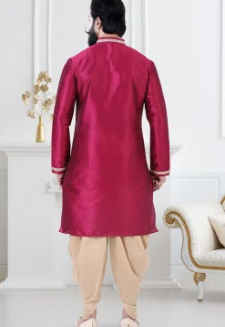Embellished Art Silk Dhoti Kurta in Pink