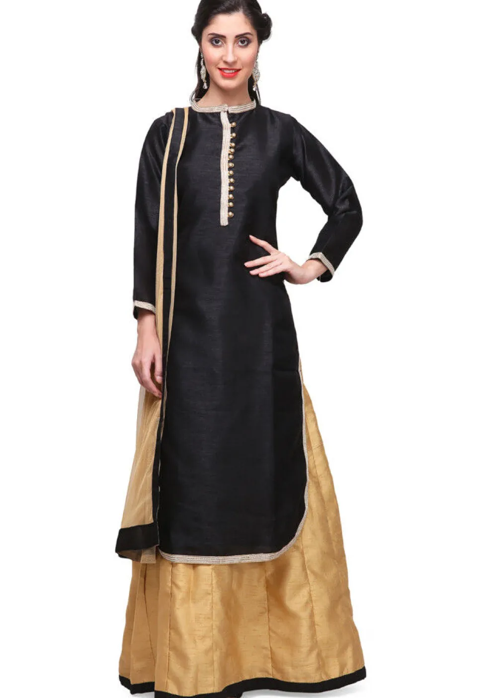 Embellished Art Silk Lehenga in Black