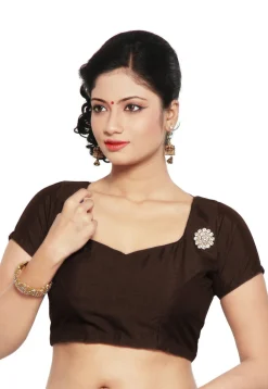 Embellished Art Silk Padded Blouse in Dark Brown