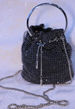 Embellished Art Silk Potli Bag in Black
