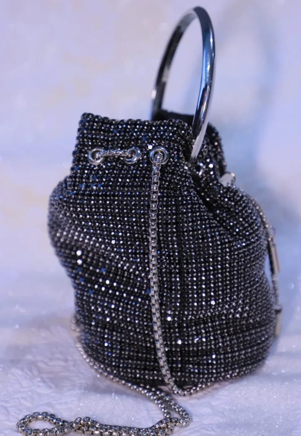 Embellished Art Silk Potli Bag in Black