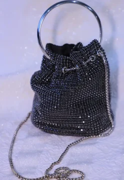 Embellished Art Silk Potli Bag in Black