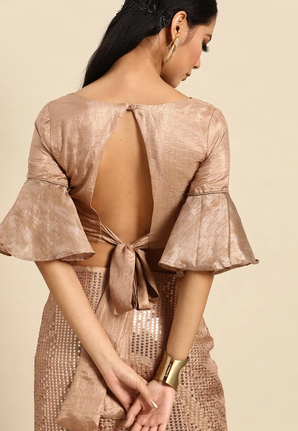 Embellished Art Silk Saree in Beige