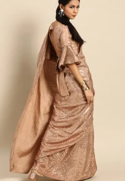 Embellished Art Silk Saree in Beige