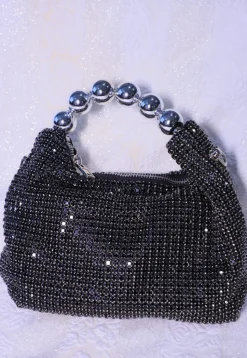 Embellished Art Silk Sling Bag in Black