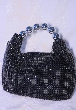Embellished Art Silk Sling Bag in Black