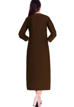 Embellished Art Silk Straight Suit in Dark Brown