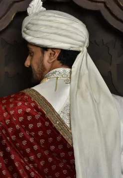 Embellished Art Silk Turban in Off White