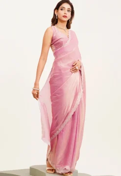 Embellished Border Art Silk Saree in Pink