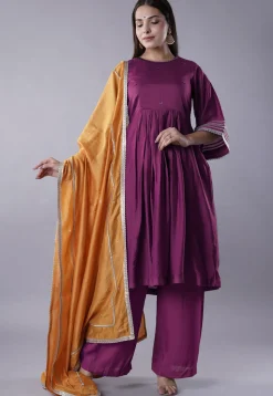 Embellished Chanderi Cotton Pakistani Suit in Purple