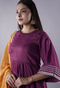 Embellished Chanderi Cotton Pakistani Suit in Purple