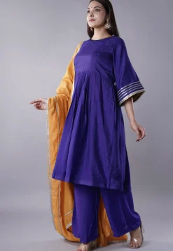 Embellished Chanderi Cotton Pakistani Suit in Dark Purple