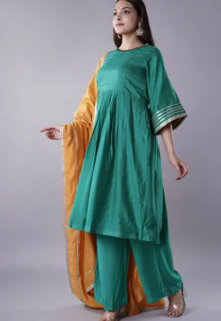 Embellished Chanderi Cotton Pakistani Suit in Green