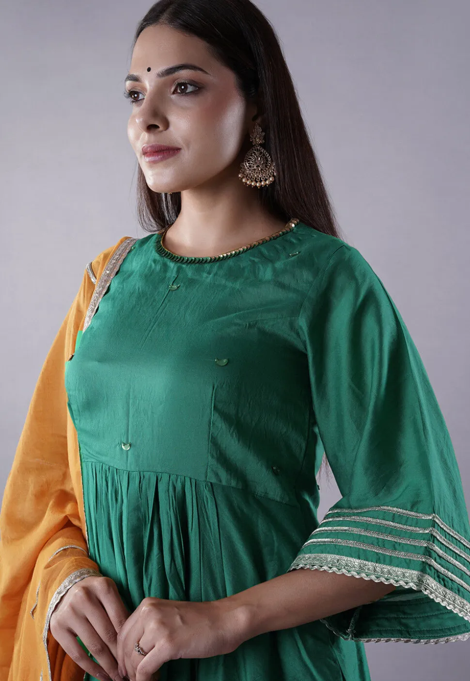 Embellished Chanderi Cotton Pakistani Suit in Green