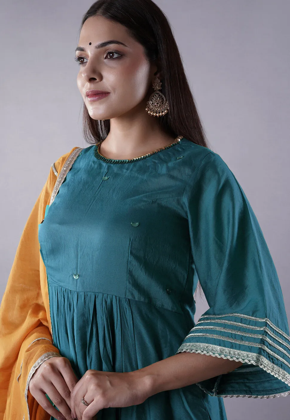 Embellished Chanderi Cotton Pakistani Suit in Teal Blue