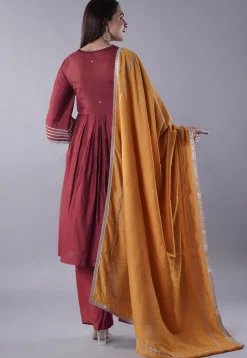 Embellished Chanderi Cotton Pakistani Suit in Maroon