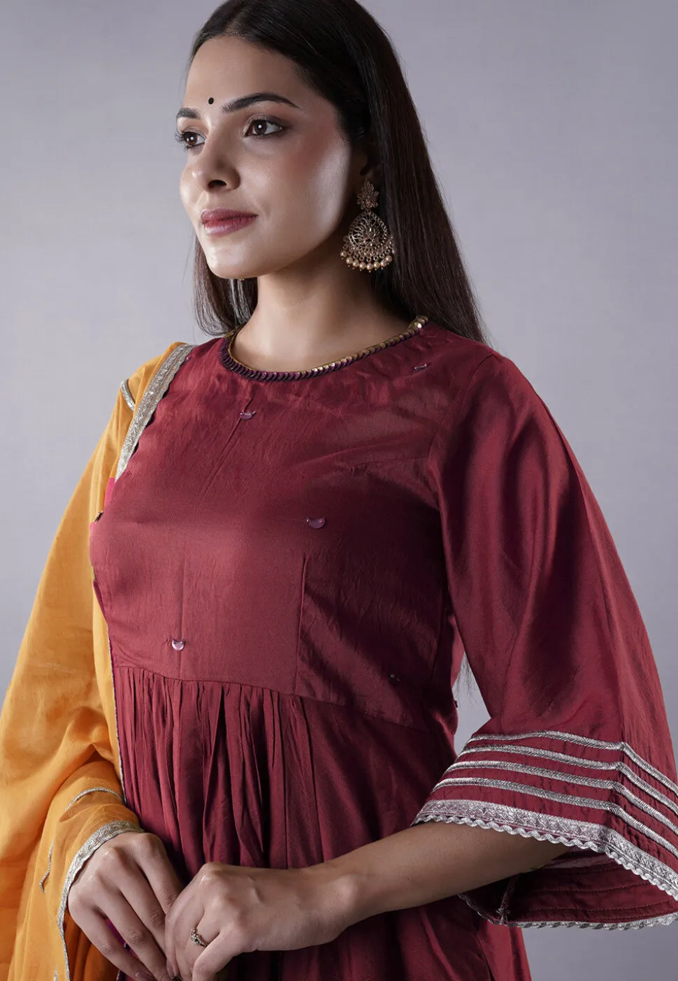Embellished Chanderi Cotton Pakistani Suit in Maroon