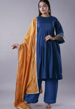 Embellished Chanderi Cotton Pakistani Suit in Blue
