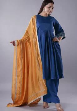 Embellished Chanderi Cotton Pakistani Suit in Blue