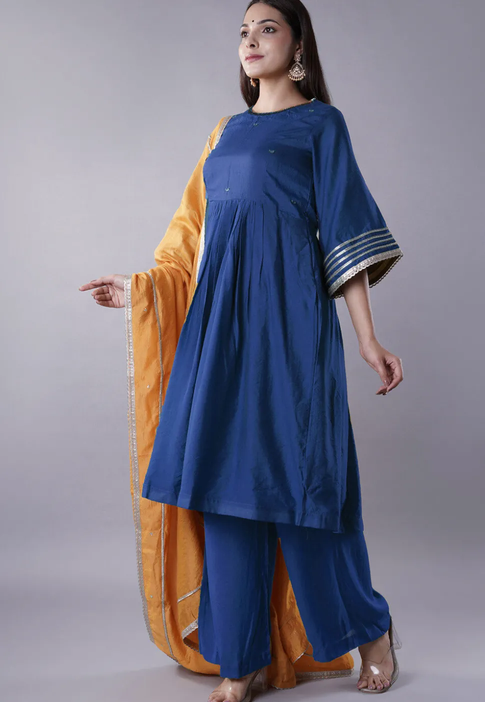 Embellished Chanderi Cotton Pakistani Suit in Blue
