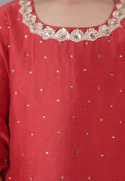 Embellished Chanderi Silk Punjabi Suit in Red