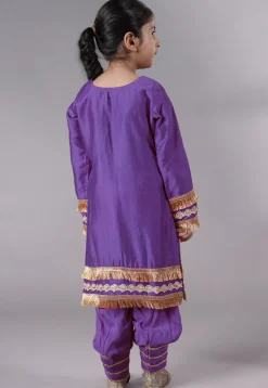 Embellished Chanderi Silk Punjabi Suit in Purple