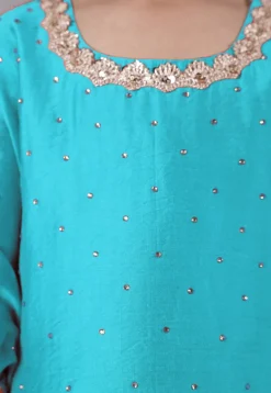 Embellished Chanderi Silk Punjabi Suit in Sky Blue