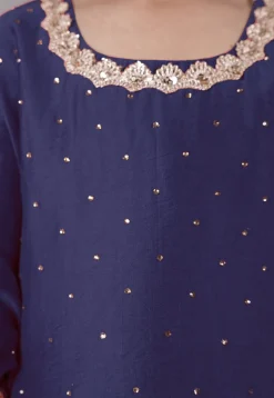 Embellished Chanderi Silk Punjabi Suit in Navy Blue
